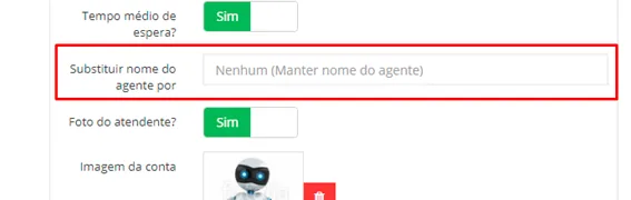 Configuração de nome a ser exibido no chat